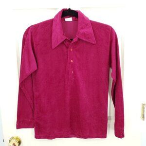 VTG 60s/70s Sands Point Popover Spread Collar Velour Blouse SP Red/Dark Pink